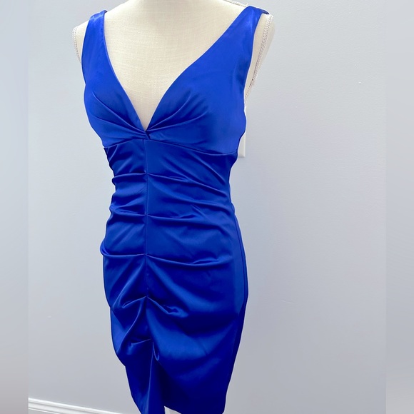 Blue Satin V-Neck dress Size 5/6 - Picture 3 of 8